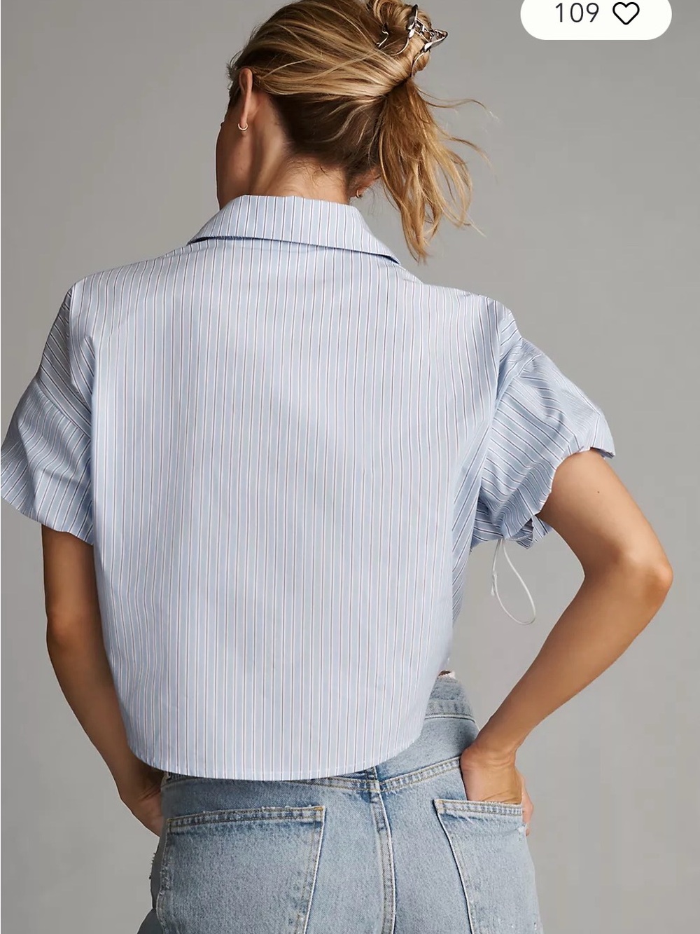 Anthropologie Maeve Top Shirt Blue Striped Cropped Button Up Blouse Women’s XL - Picture 3 of 10
